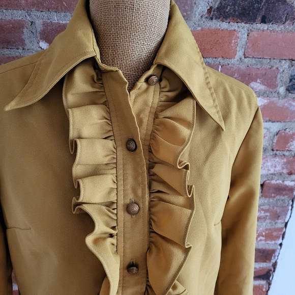 Mr. Mench of Dallas vtg 70s mustard yellow polyester small pantsuit - Picture 7 of 7